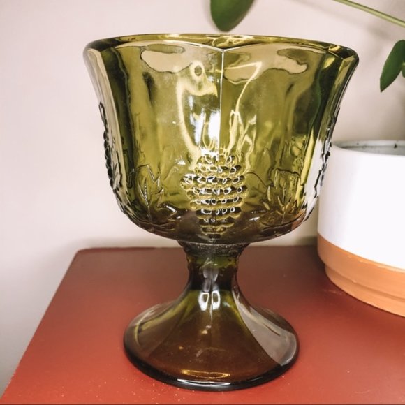 Vintage Other - Vintage Olive Green Glass Candy Holder